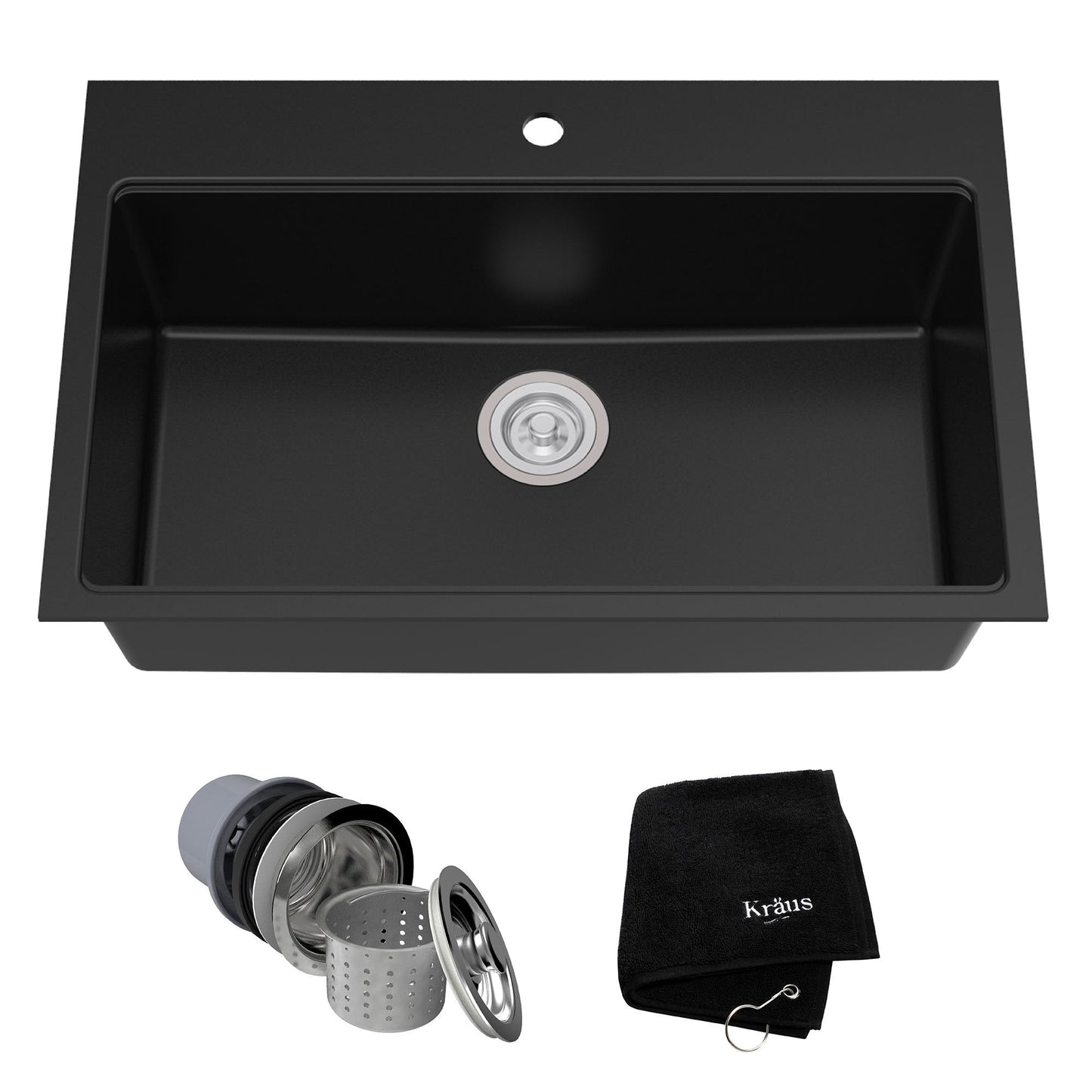 KRAUS 31" Dual Mount Single Bowl Granite Kitchen Sink with Topmount and Undermount Installation in Black Onyx - KGD-412B