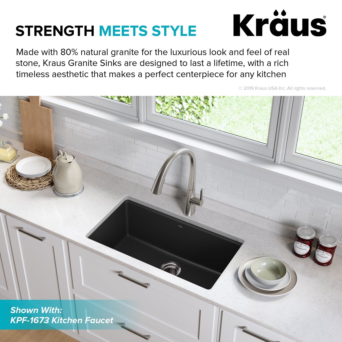 KRAUS 31" Undermount Single Bowl Black Onyx Granite Kitchen Sink - KGU-413B