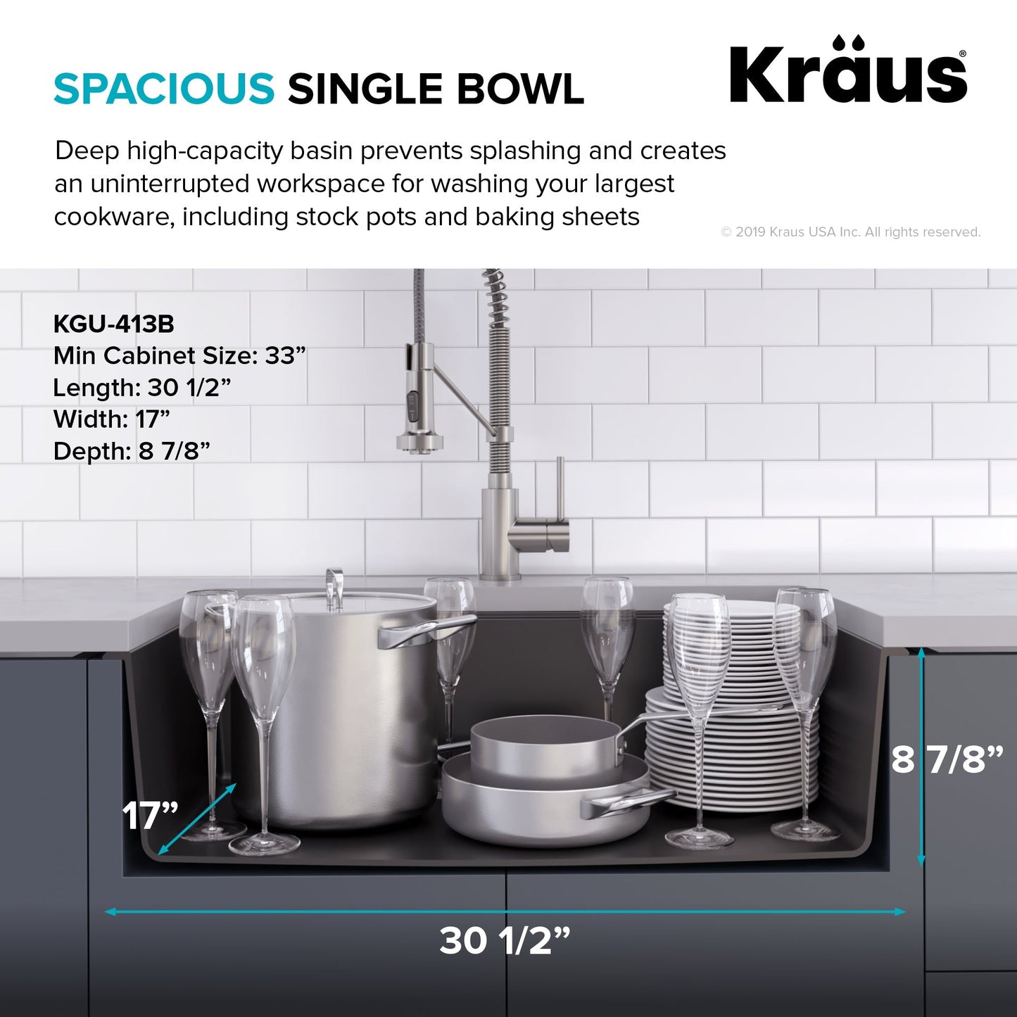 KRAUS 31" Undermount Single Bowl Black Onyx Granite Kitchen Sink - KGU-413B