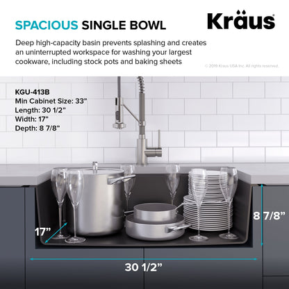 KRAUS 31" Undermount Single Bowl Black Onyx Granite Kitchen Sink - KGU-413B