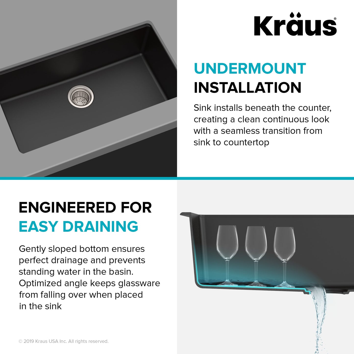 KRAUS 31" Undermount Single Bowl Black Onyx Granite Kitchen Sink - KGU-413B