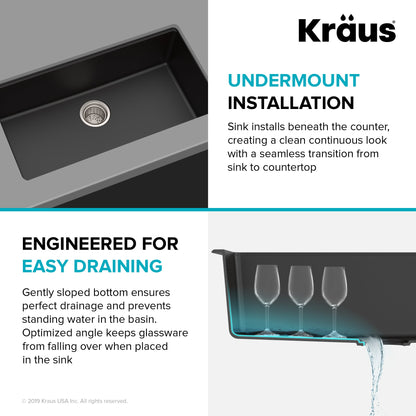 KRAUS 31" Undermount Single Bowl Black Onyx Granite Kitchen Sink - KGU-413B