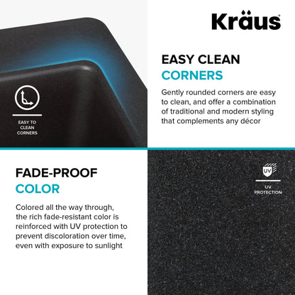 KRAUS 31" Undermount Single Bowl Black Onyx Granite Kitchen Sink - KGU-413B