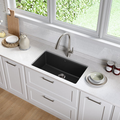 KRAUS 31" Undermount Single Bowl Black Onyx Granite Kitchen Sink - KGU-413B