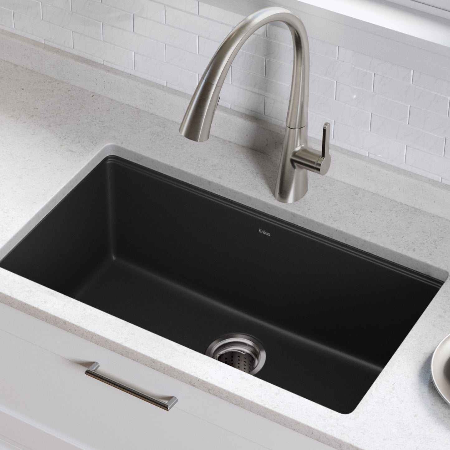 KRAUS 31" Undermount Single Bowl Black Onyx Granite Kitchen Sink - KGU-413B