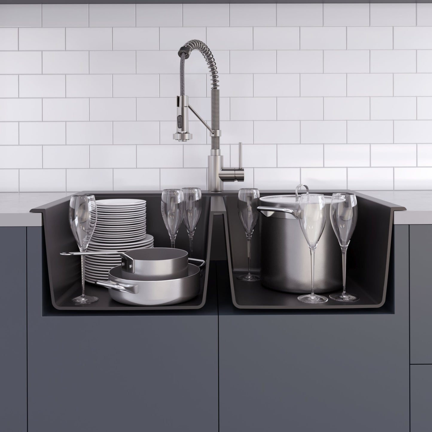 KRAUS 33" Dual Mount 50/50 Double Bowl Black Onyx Granite Kitchen Sink - KGD-433B