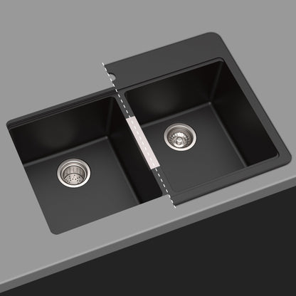 KRAUS 33" Dual Mount 50/50 Double Bowl Black Onyx Granite Kitchen Sink - KGD-433B
