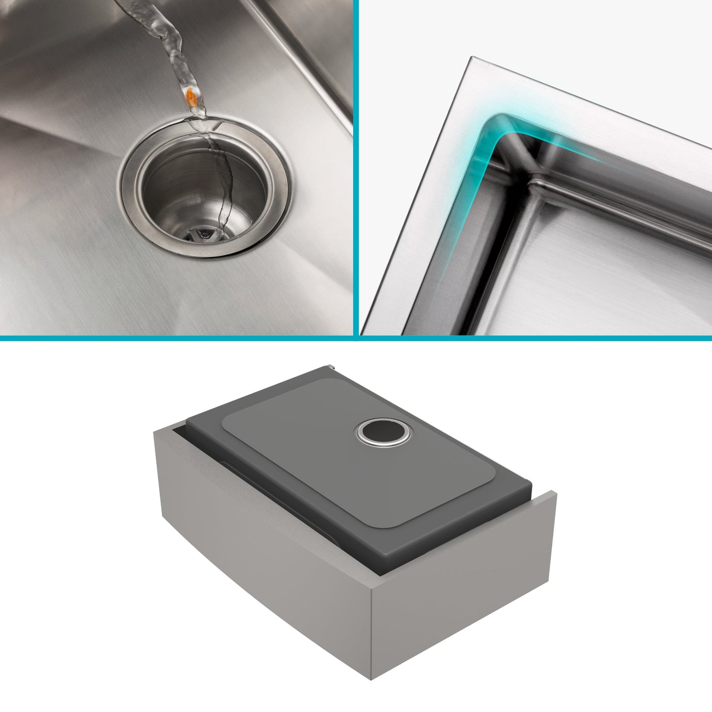 KRAUS 33" Farmhouse Single Bowl Stainless Steel Kitchen Sink with NoiseDefend Soundproofing - KHF200-33