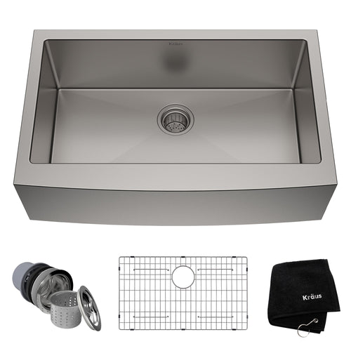 KRAUS 33" Farmhouse Single Bowl Stainless Steel Kitchen Sink with NoiseDefend Soundproofing - KHF200-33