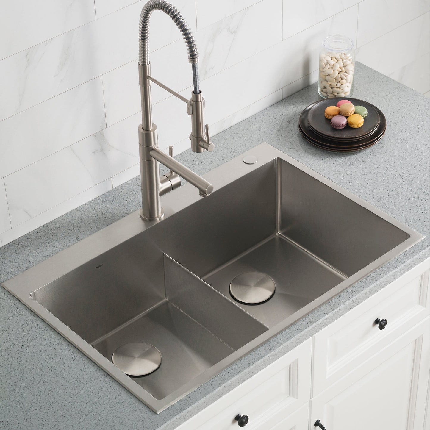 KRAUS 33 x 22 inch Standart PRO Drop-In 16 Gauge Double Bowl 2-Hole Stainless Steel Kitch - KHT302-33en Sink