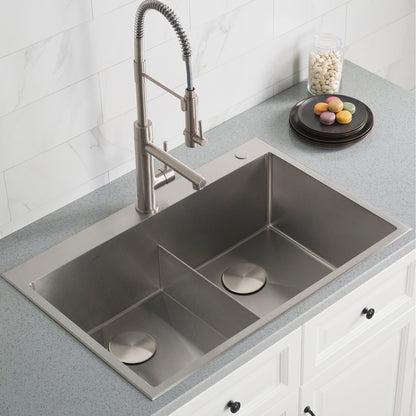 KRAUS 33 x 22 inch Standart PRO Drop-In 16 Gauge Double Bowl 2-Hole Stainless Steel Kitch - KHT302-33en Sink