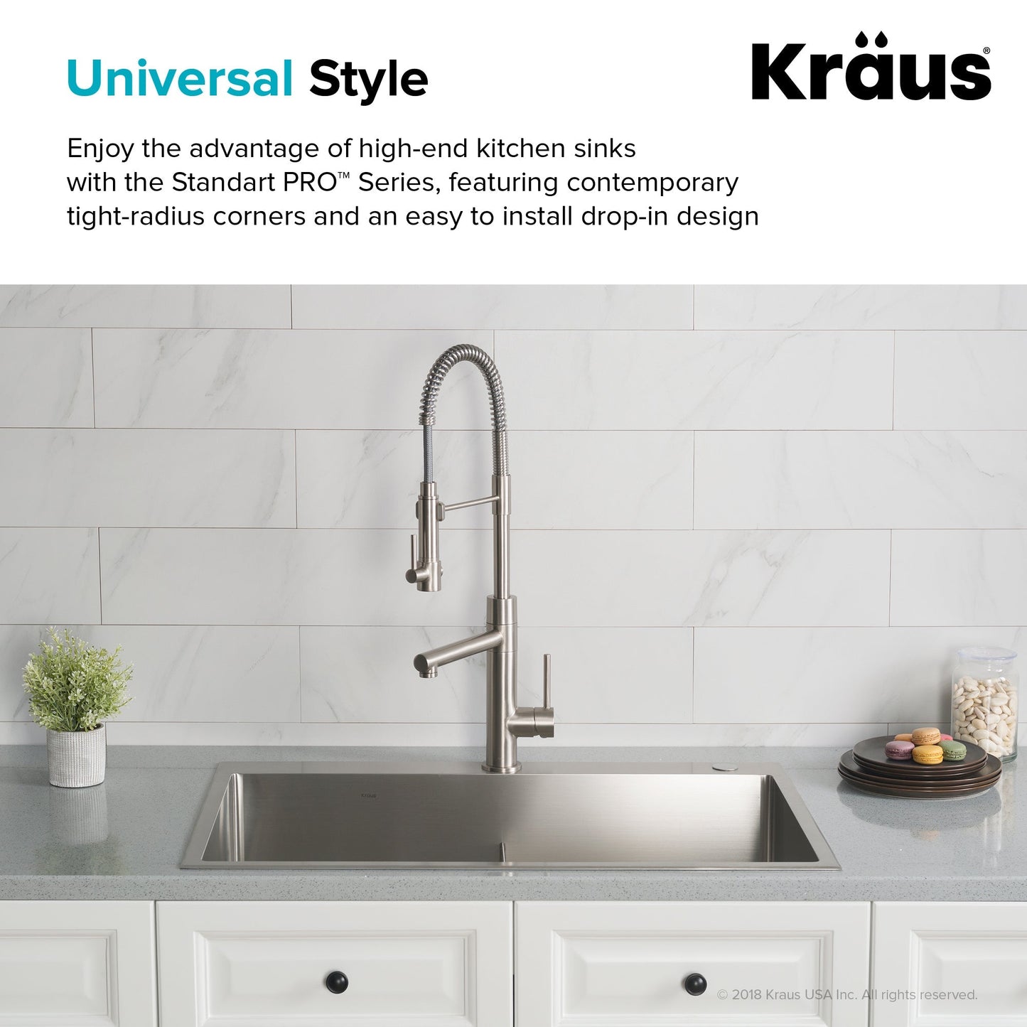 KRAUS 33 x 22 inch Standart PRO Drop-In 16 Gauge Double Bowl 2-Hole Stainless Steel Kitch - KHT302-33en Sink