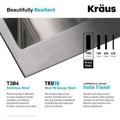 KRAUS 33 x 22 inch Standart PRO Drop-In 16 Gauge Double Bowl 2-Hole Stainless Steel Kitch - KHT302-33en Sink