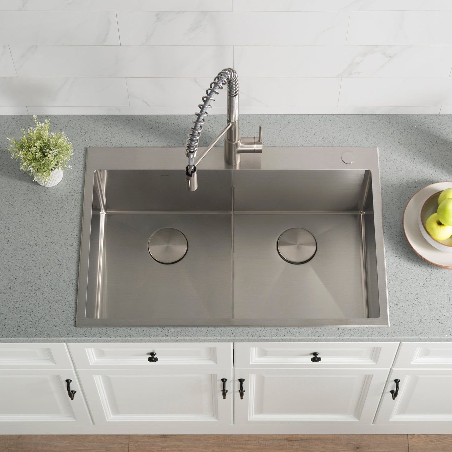 KRAUS 33 x 22 inch Standart PRO Drop-In 16 Gauge Double Bowl 2-Hole Stainless Steel Kitch - KHT302-33en Sink