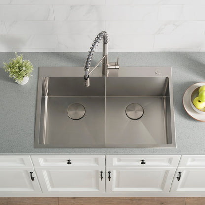 KRAUS 33 x 22 inch Standart PRO Drop-In 16 Gauge Double Bowl 2-Hole Stainless Steel Kitch - KHT302-33en Sink
