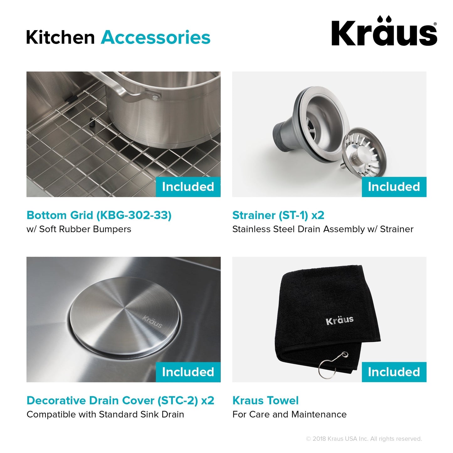 KRAUS 33 x 22 inch Standart PRO Drop-In 16 Gauge Double Bowl 2-Hole Stainless Steel Kitch - KHT302-33en Sink