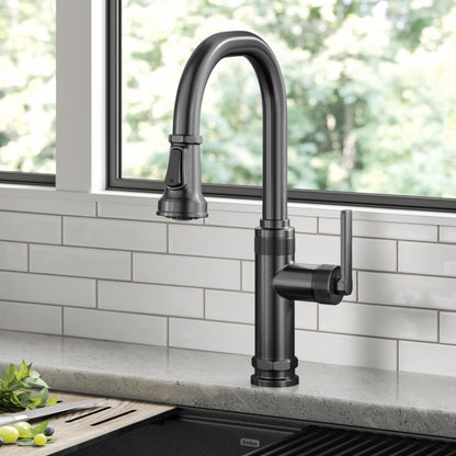 KRAUS Allyn Black Stainless Nut & Bolt Diamond Cut Kitchen Faucet - KPF-4102SFSB
