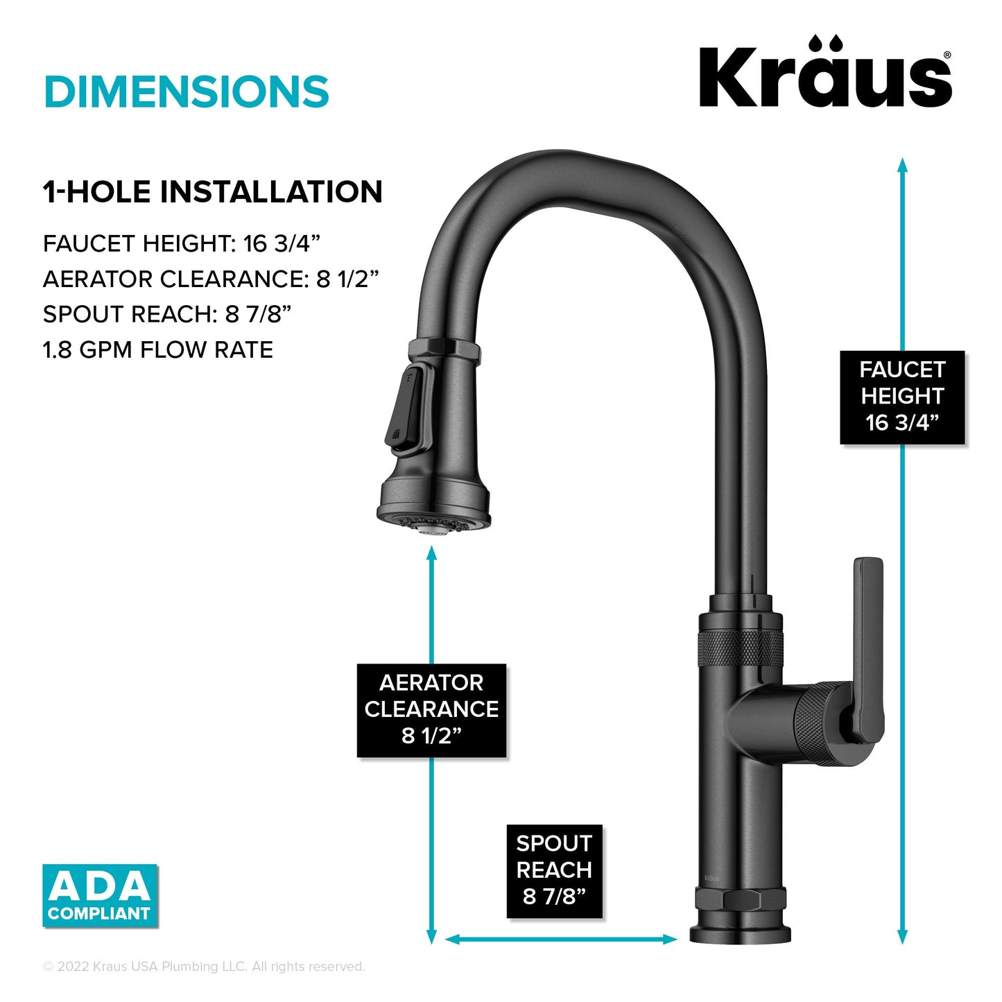 KRAUS Allyn Black Stainless Nut & Bolt Diamond Cut Kitchen Faucet - KPF-4102SFSB