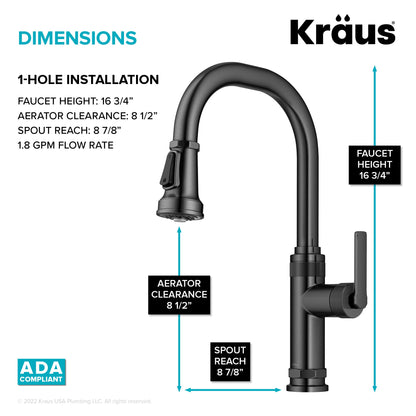 KRAUS Allyn Black Stainless Nut & Bolt Diamond Cut Kitchen Faucet - KPF-4102SFSB