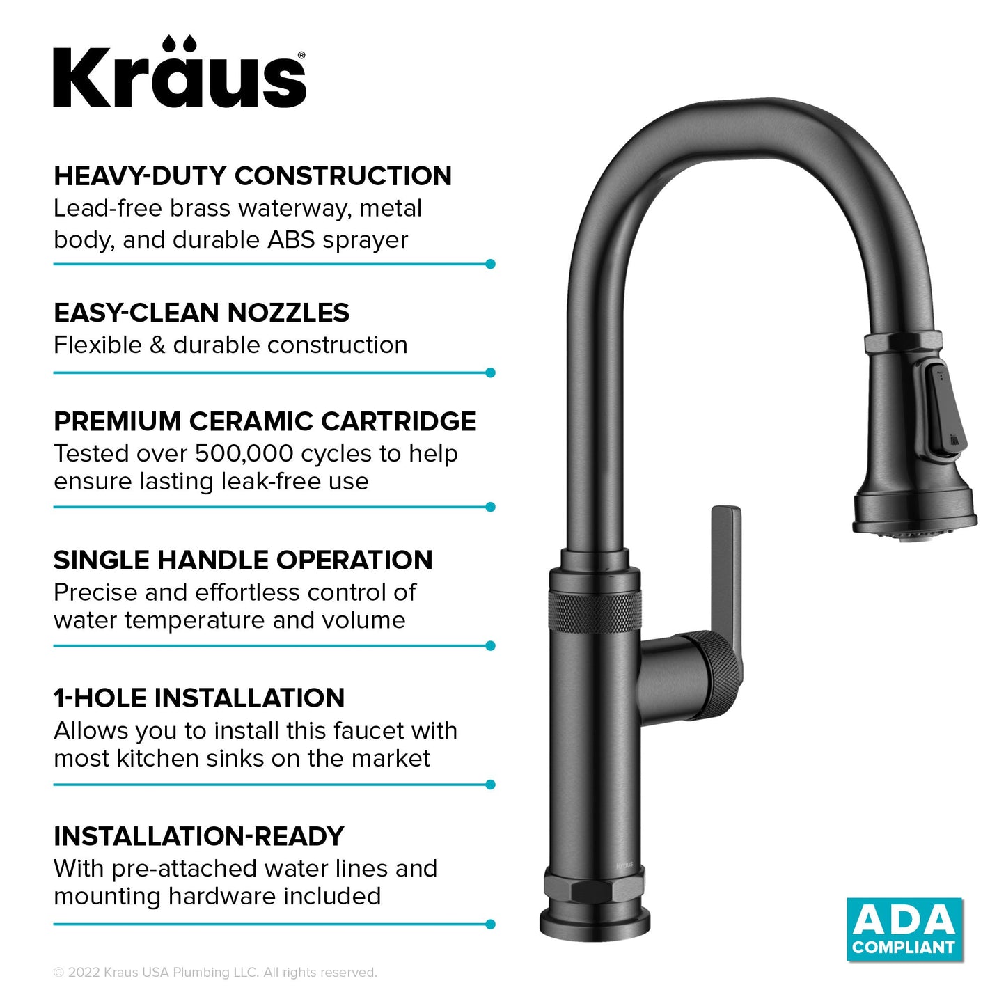 KRAUS Allyn Black Stainless Nut & Bolt Diamond Cut Kitchen Faucet - KPF-4102SFSB