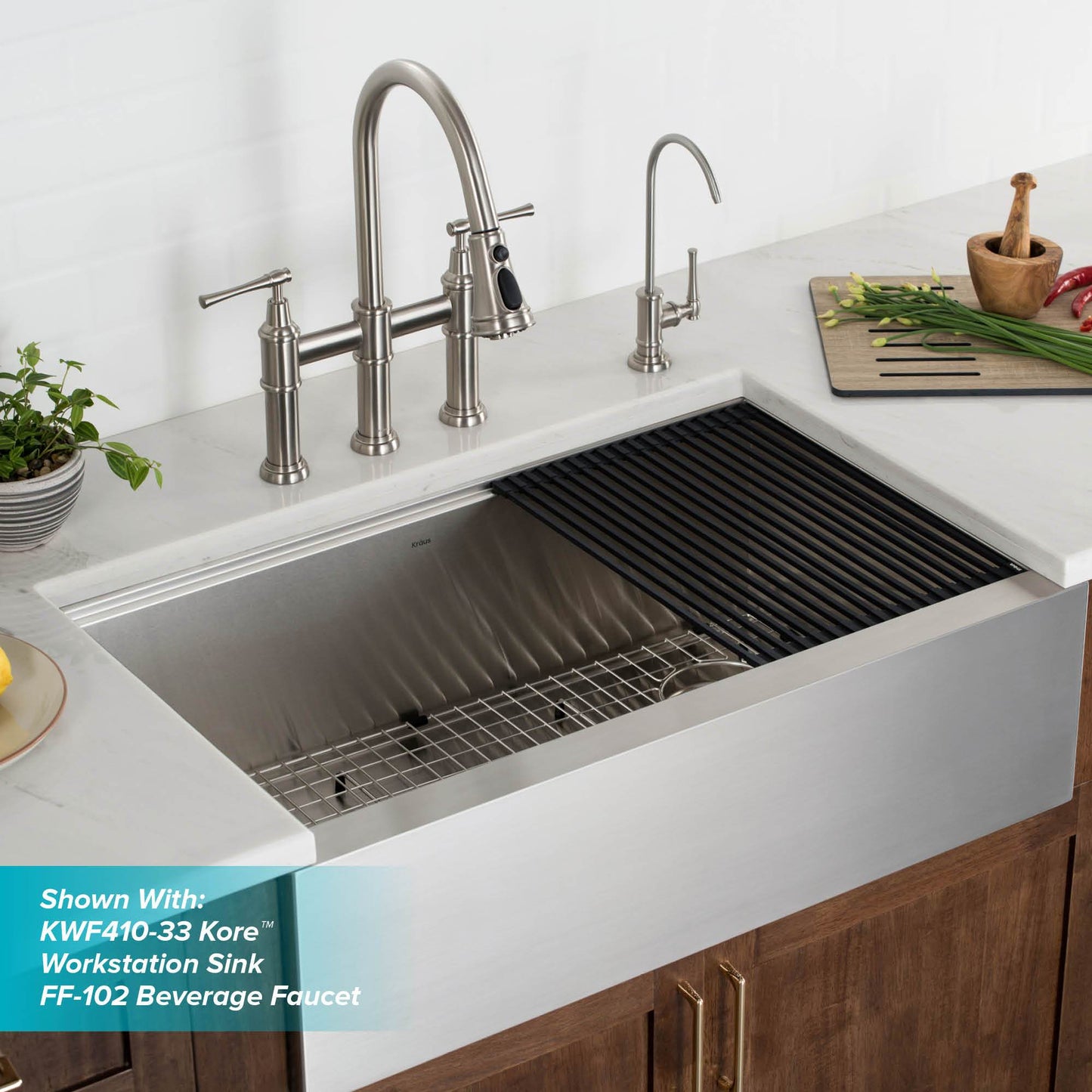 KRAUS Allyn Bridge Faucet with Pull-Down Sprayhead in Spot Free Stainless Steel