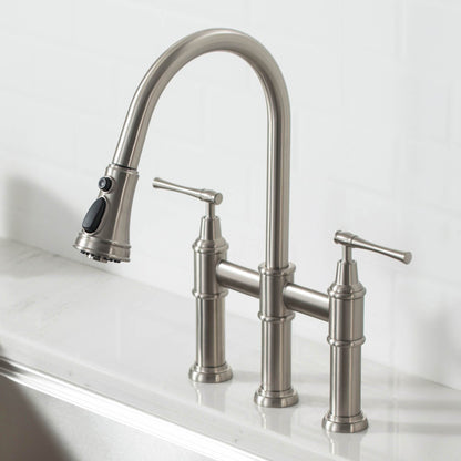 KRAUS Allyn Bridge Faucet with Pull-Down Sprayhead in Spot Free Stainless Steel