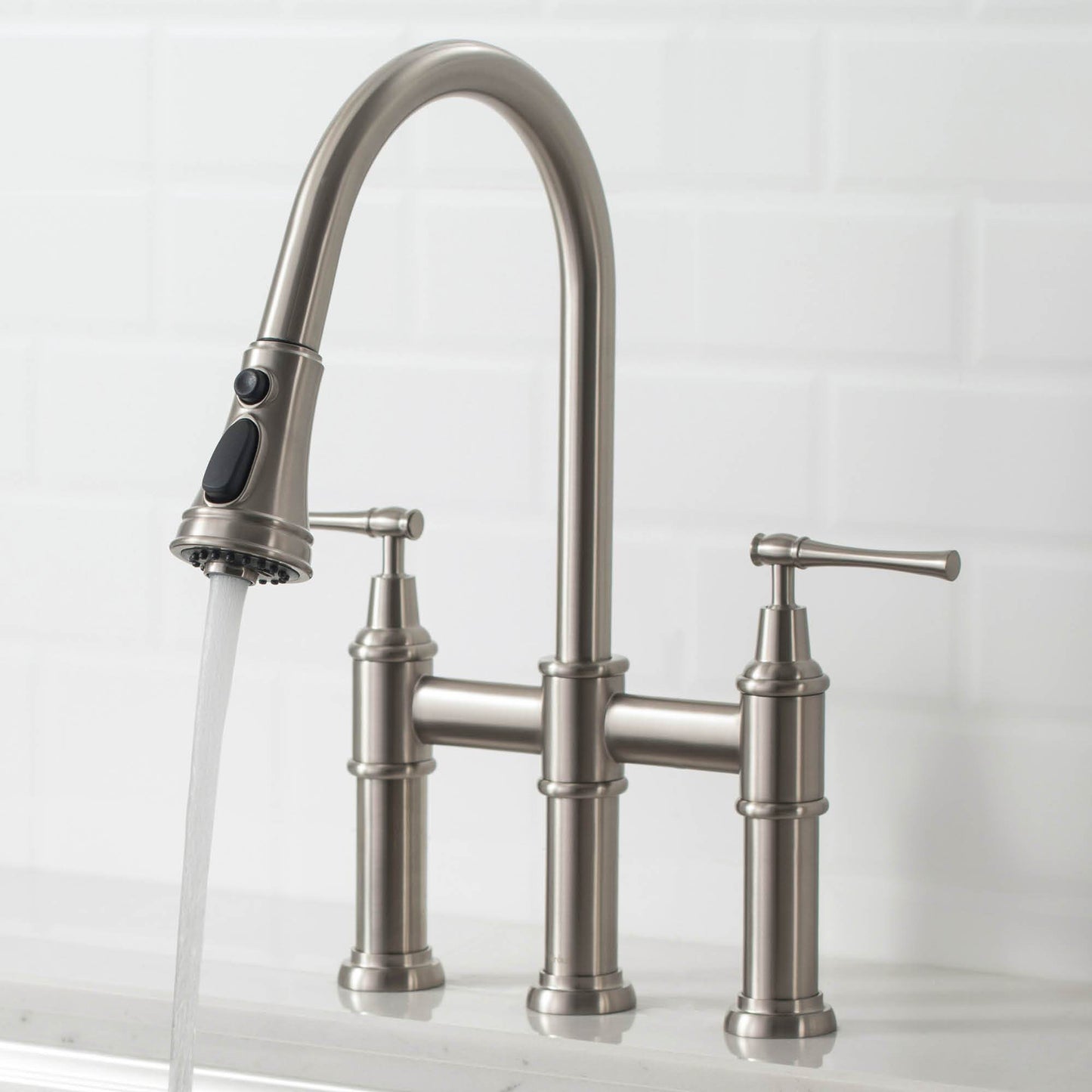 KRAUS Allyn Bridge Faucet with Pull-Down Sprayhead in Spot Free Stainless Steel