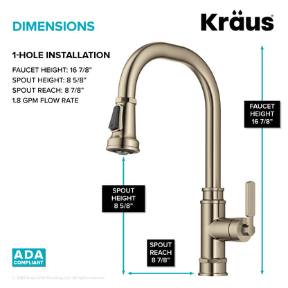 KRAUS Allyn Industrial Pull-Down Kitchen Faucet in Antique Champagne Bronze - KPF-4101SFACB