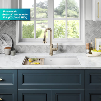 KRAUS Allyn Industrial Pull-Down Kitchen Faucet in Antique Champagne Bronze - KPF-4101SFACB