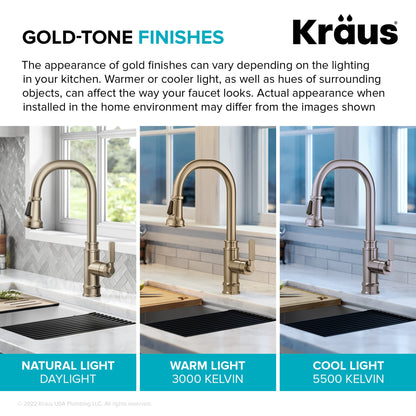 KRAUS Allyn Industrial Pull-Down Kitchen Faucet in Antique Champagne Bronze - KPF-4101SFACB