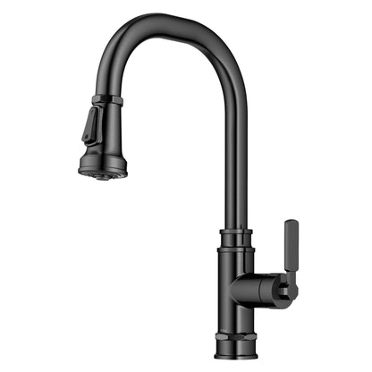 KRAUS Allyn Industrial Pull-Down Kitchen Faucet in Spot-Free Black Stainless Steel - KPF-4101SFSB