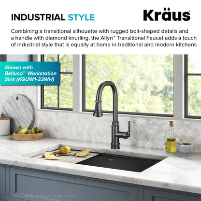 KRAUS Allyn Industrial Pull-Down Kitchen Faucet in Spot-Free Black Stainless Steel - KPF-4101SFSB