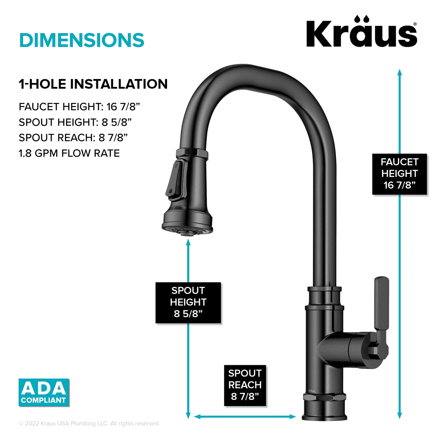 KRAUS Allyn Industrial Pull-Down Kitchen Faucet in Spot-Free Black Stainless Steel - KPF-4101SFSB