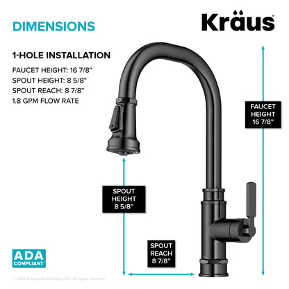 KRAUS Allyn Industrial Pull-Down Kitchen Faucet in Spot-Free Black Stainless Steel - KPF-4101SFSB