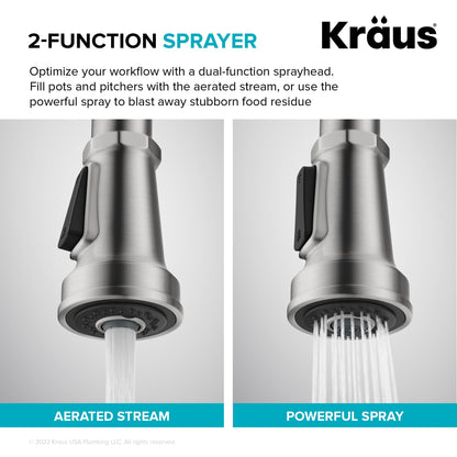 KRAUS Allyn Industrial Pull-Down Kitchen Faucet in Spot-Free Black Stainless Steel - KPF-4101SFSB