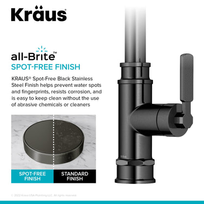 KRAUS Allyn Industrial Pull-Down Kitchen Faucet in Spot-Free Black Stainless Steel - KPF-4101SFSB