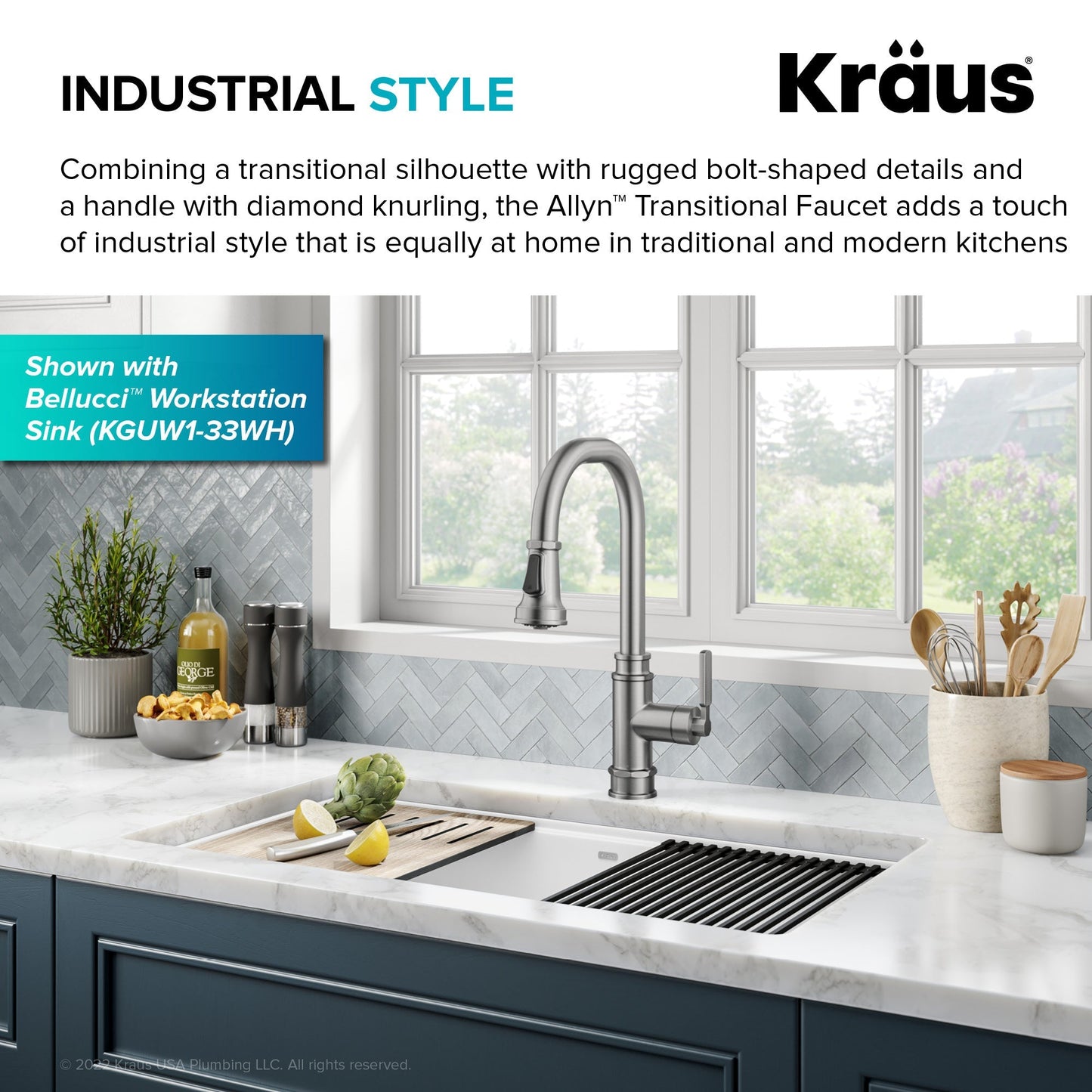 KRAUS Allyn Industrial Pull-Down Kitchen Faucet in Spot-Free Stainless Steel