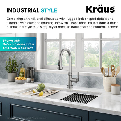 KRAUS Allyn Industrial Pull-Down Kitchen Faucet in Spot-Free Stainless Steel