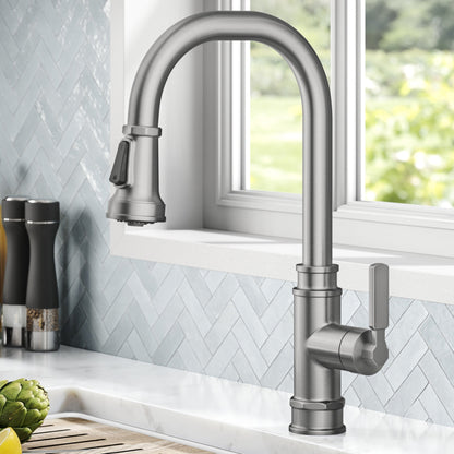 KRAUS Allyn Industrial Pull-Down Kitchen Faucet in Spot-Free Stainless Steel