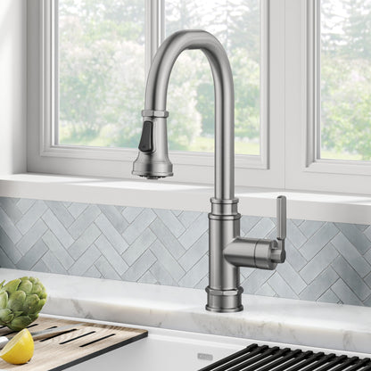 KRAUS Allyn Industrial Pull-Down Kitchen Faucet in Spot-Free Stainless Steel