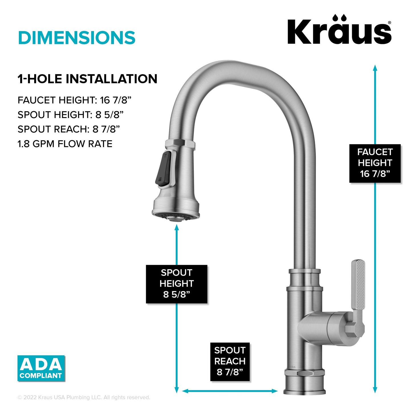 KRAUS Allyn Industrial Pull-Down Kitchen Faucet in Spot-Free Stainless Steel