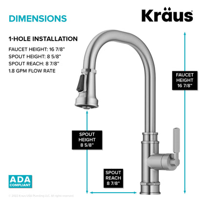 KRAUS Allyn Industrial Pull-Down Kitchen Faucet in Spot-Free Stainless Steel