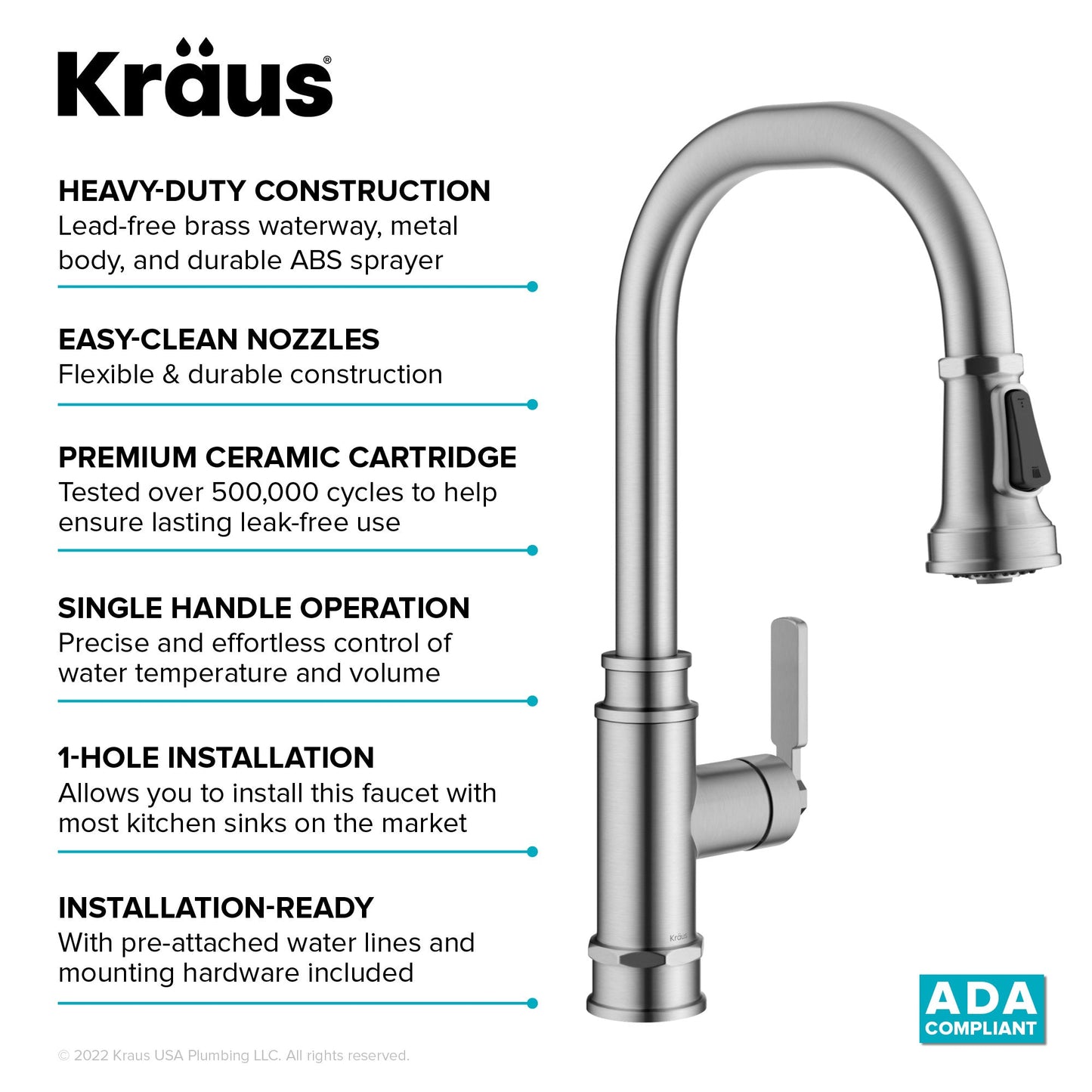 KRAUS Allyn Industrial Pull-Down Kitchen Faucet in Spot-Free Stainless Steel