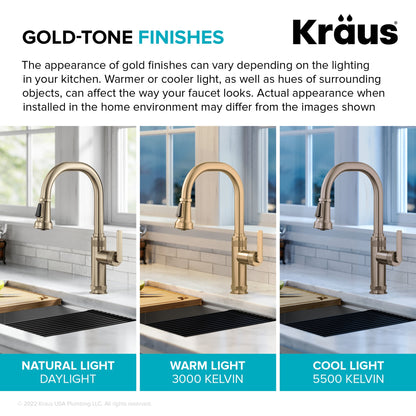 KRAUS Allyn Nut & Bolt Diamond Cut Kitchen Faucet in Antique Champagne Bronze - KPF-4102SFACB