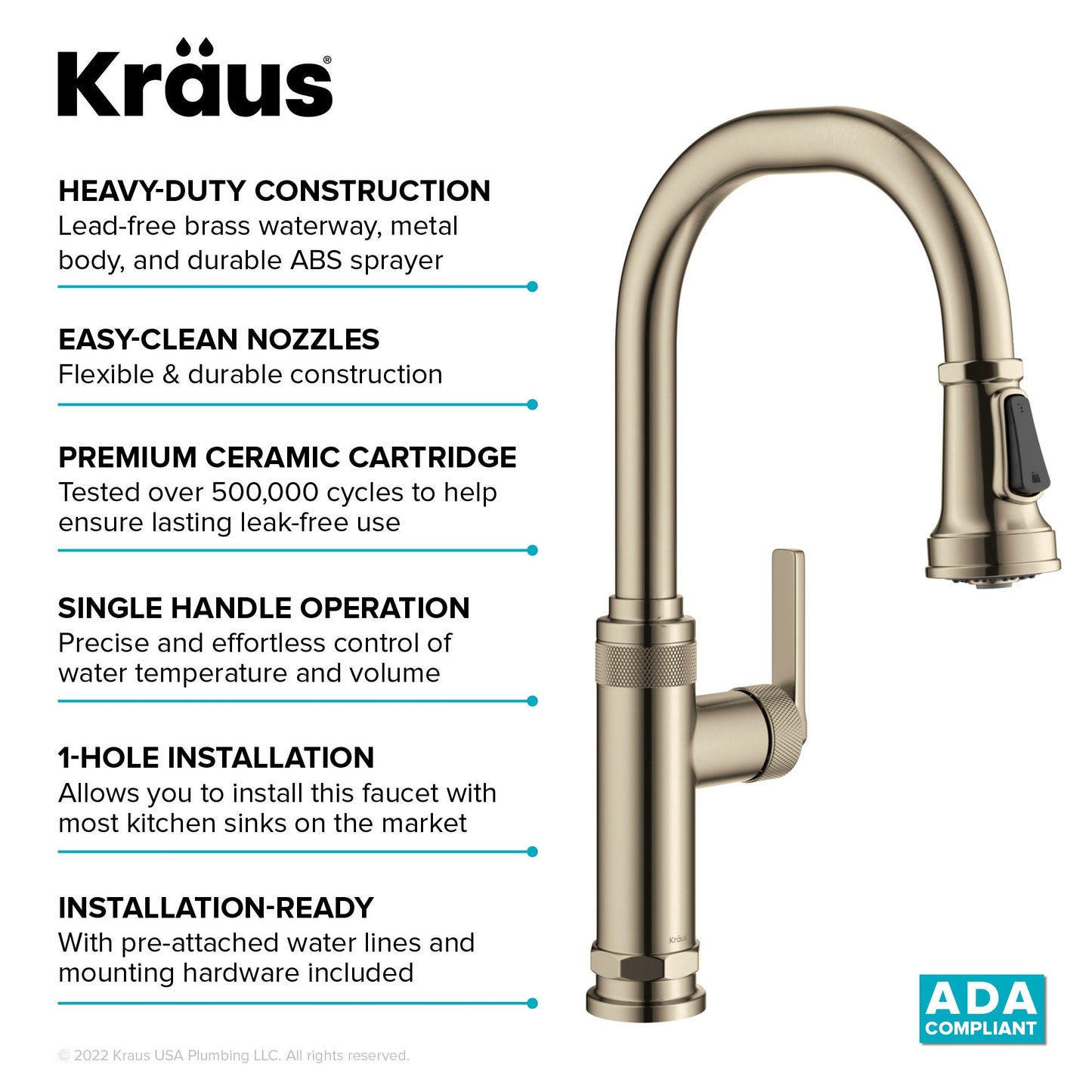 KRAUS Allyn Nut & Bolt Diamond Cut Kitchen Faucet in Antique Champagne Bronze - KPF-4102SFACB