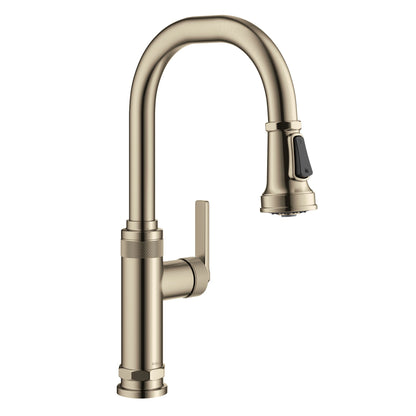 KRAUS Allyn Nut & Bolt Diamond Cut Kitchen Faucet in Antique Champagne Bronze - KPF-4102SFACB