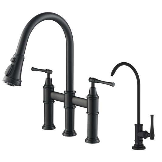 KRAUS Allyn Transitional Bridge Kitchen Faucet & Water Filter Faucet in Matte Black