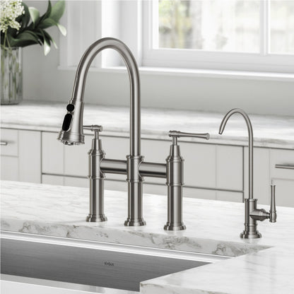 KRAUS Allyn Transitional Bridge Kitchen Faucet & Water Filter Faucet in Spot Free Stainless Steel