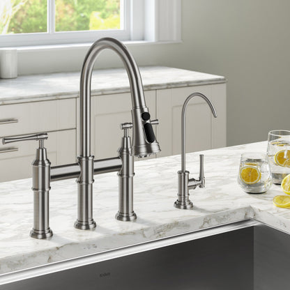 KRAUS Allyn Transitional Bridge Kitchen Faucet & Water Filter Faucet in Spot Free Stainless Steel