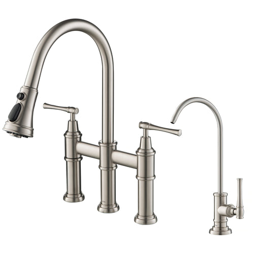 KRAUS Allyn Transitional Bridge Kitchen Faucet & Water Filter Faucet in Spot Free Stainless Steel